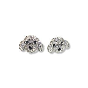 Round White and Black Cubic Zirconia Silver Doggy Face Earrings